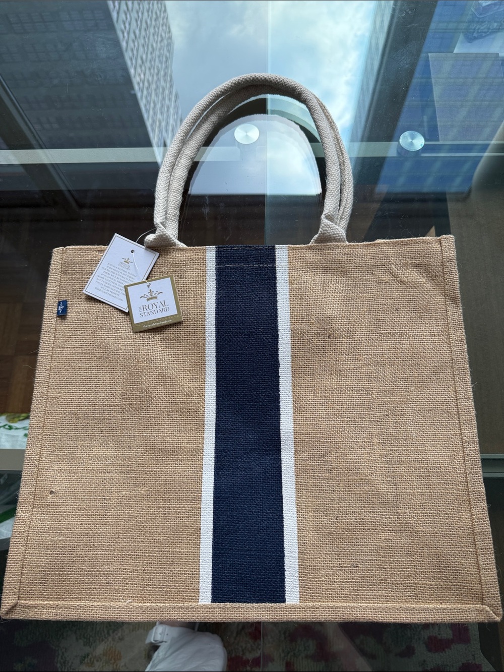 NWT The Royal Standard Fleming Tote in Natural w/Navy Stripe.